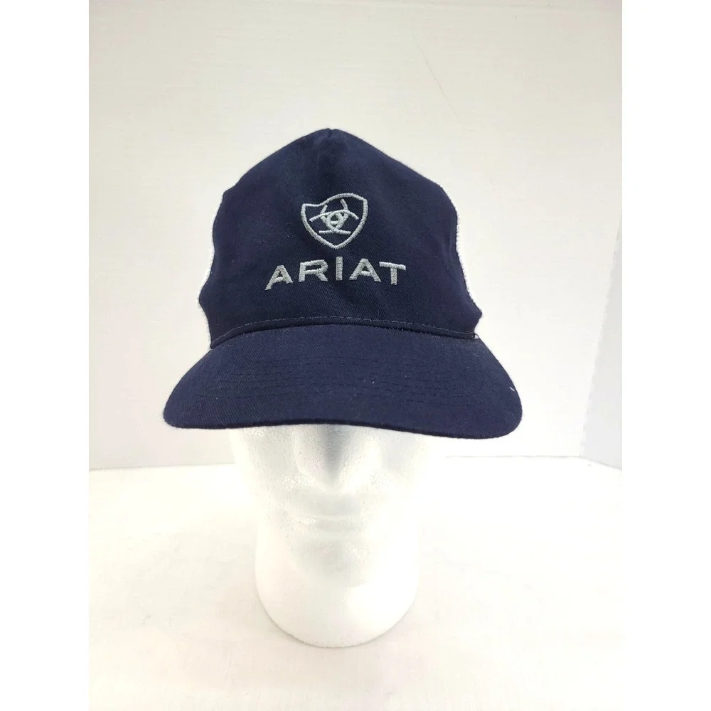 Ariat Hat Cap Mens Adjustable Blue White Mesh Logo Baseball Breathable Casual